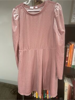 Girl’s Dusty Pink Velvet Long-Sleeve Dress